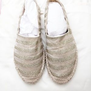 | J. Crew | burlap & glitter stripe espadrilles